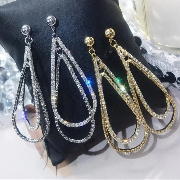 ¥ NEW 925 STERLING SILVER DIAMOND DROP EARRINGS - Picture 4 of 7